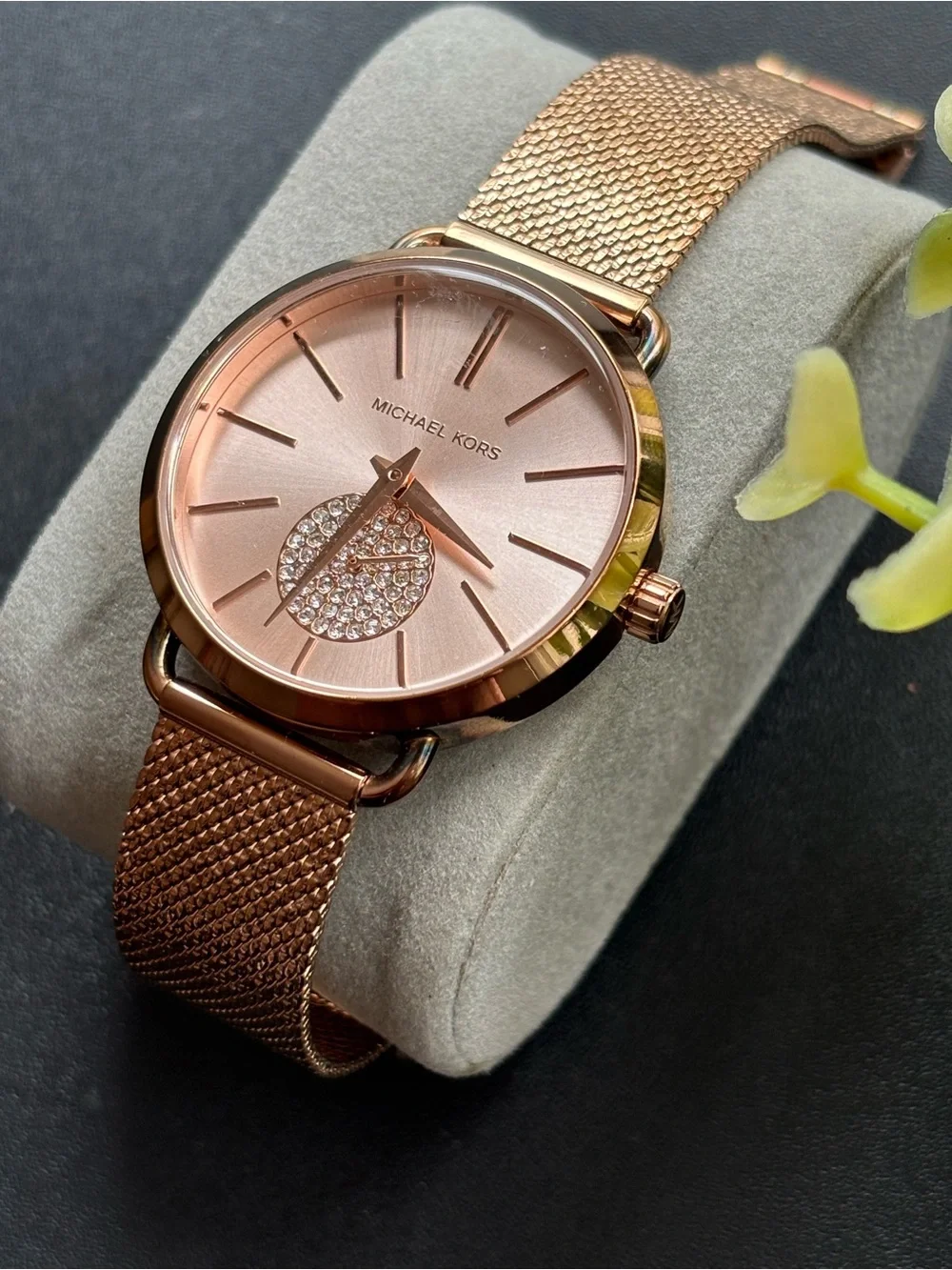 Michael Kors Rose Gold Crystal Accent Mesh Bracelet Watch